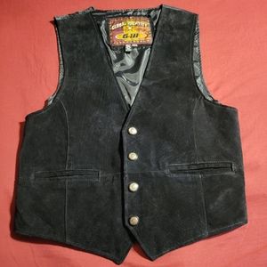 Black Suede vest Global Identity G-III mens satin leather western biker M goth